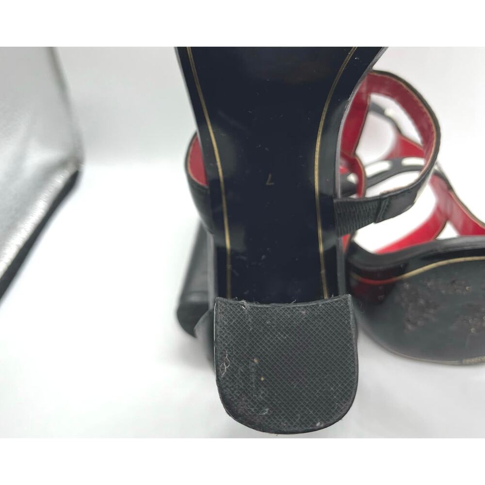 Charles Jourdan Paris Black White & Red Leather Strappy Sandal Heels Women's 7 - Picture 10 of 14